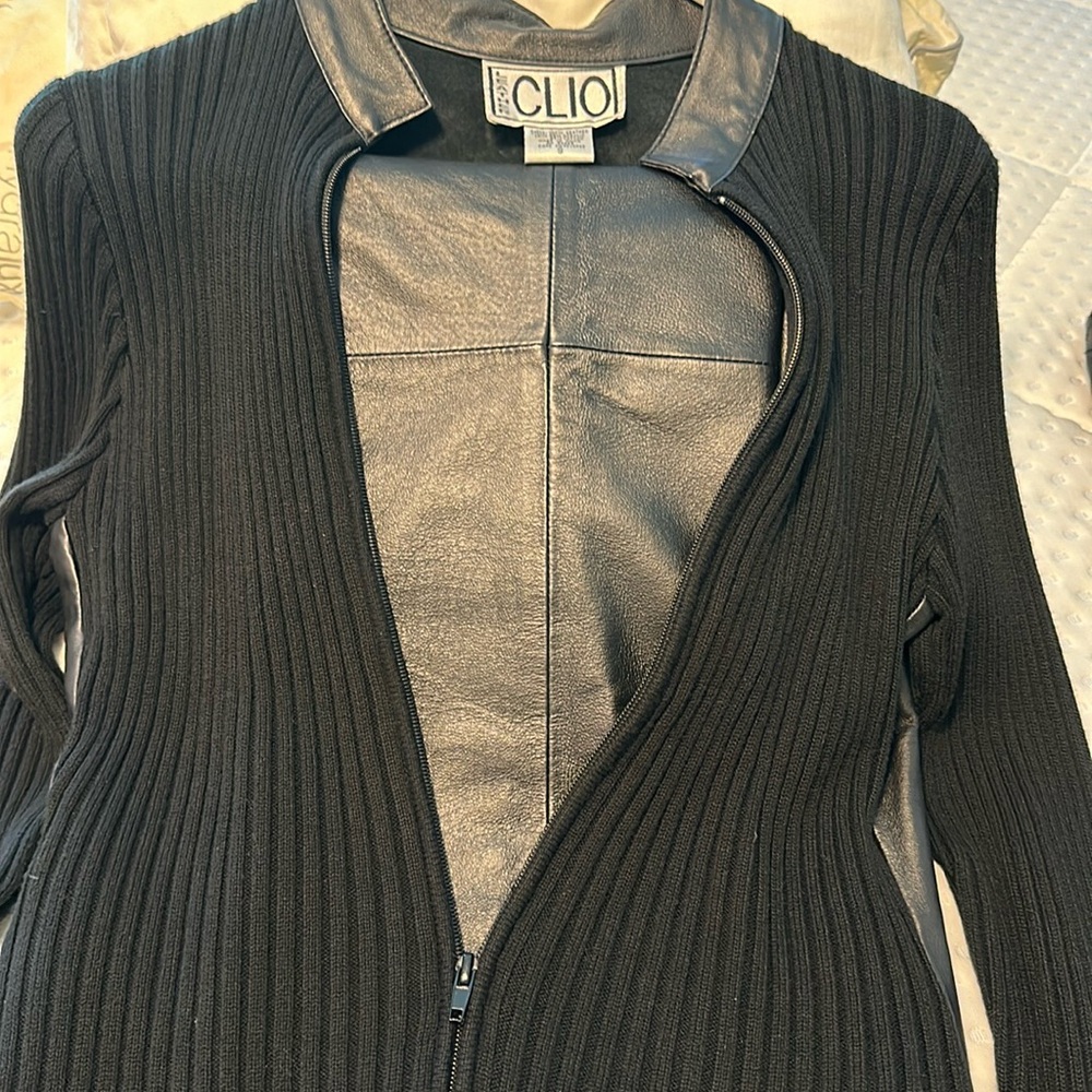 Leather cardigan & pant set